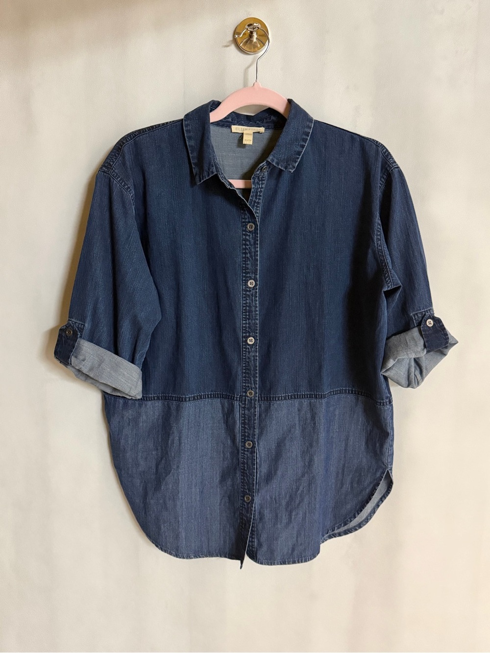 Eileen Fisher Two Tone Denim Button Down Shirt XS/TP NWOT - Picture 2 of 5